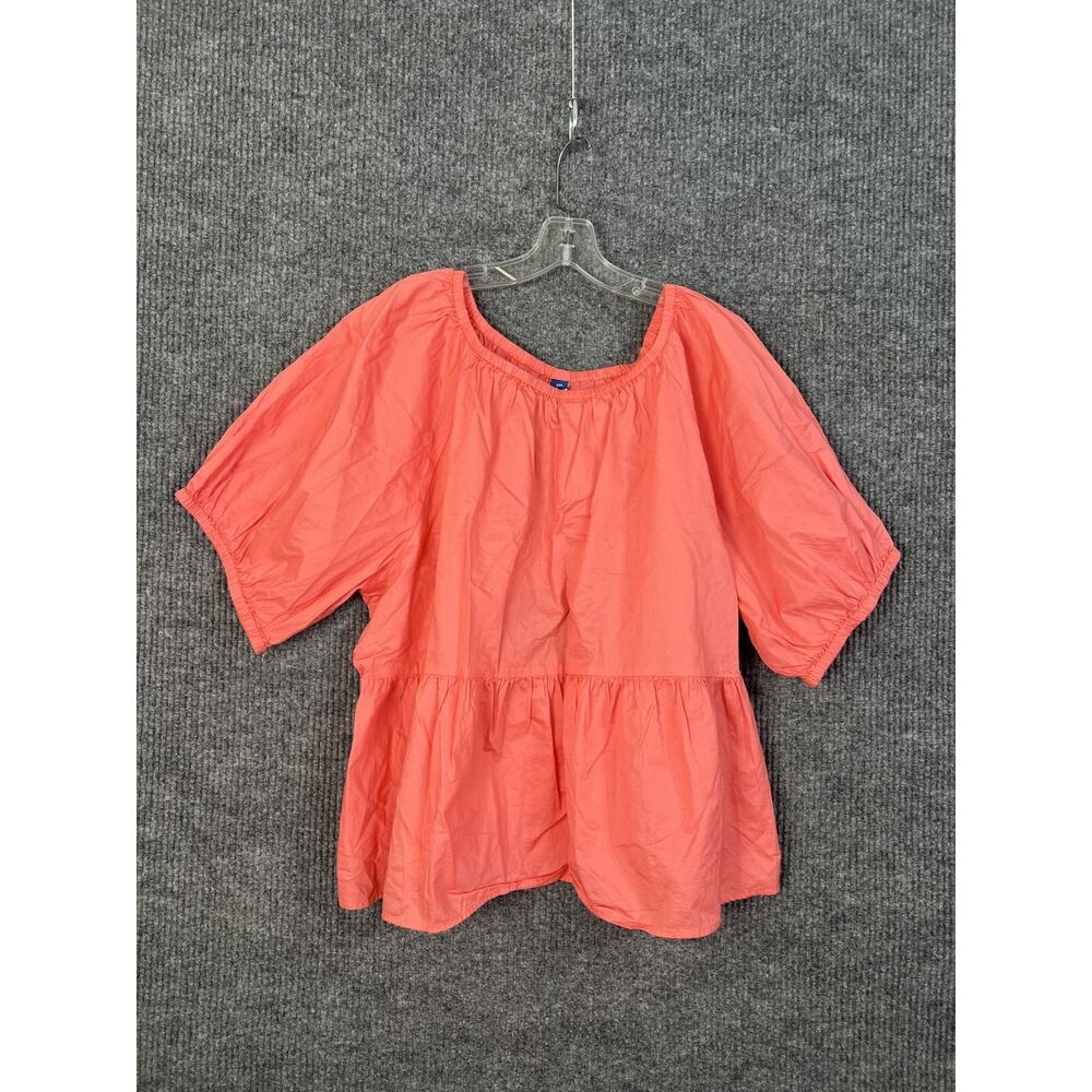 Old Navy Shirt Womens XXL Coral Short Sleeve Open Back Boho Puff Sleeve Peplum